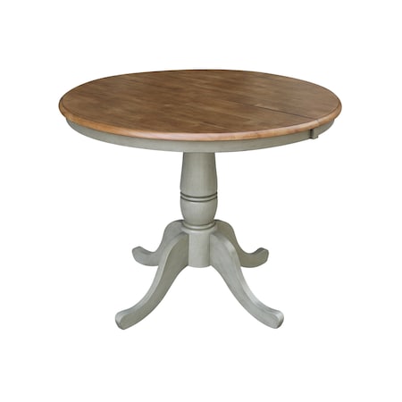 International Concepts Round 36 in Rd Top Ped Table, 12 in Leaf, Dining Ht, Hickory/Stone, 36 W, 48 L, 29.3 in H, Wood K41-36RXT